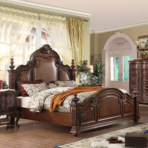 Meng culvert American solid wood nuptial bed European double zhen leather bed American master bedroom luxury retro 1 8 meters bedroom bed