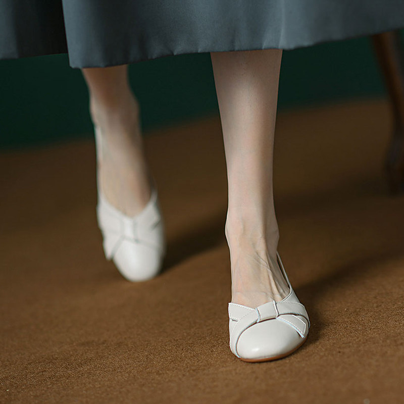 Christiany High Set Beauty Recommendation ~ Round Head Shallow Mouth Butterfly Knots Low Heel French single shoe woman 2 5CM
