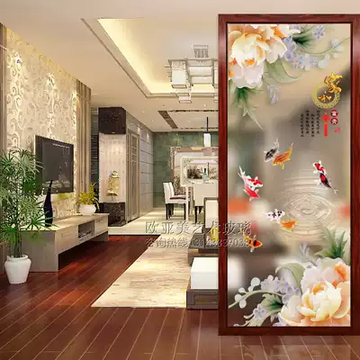 3d painted entry art glass entrance background wall living room shoe cabinet double-sided frosted screen partition peony flower