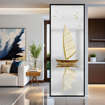 Art glass screen partitions the living room entrance directly opposite the entrance hall simple modern bedroom and bathroom half wall blocking