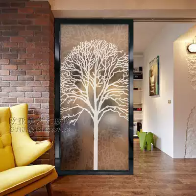 Art glass screen partition glass porch background 3D painting craft modern dressing room transparent frosted white tree