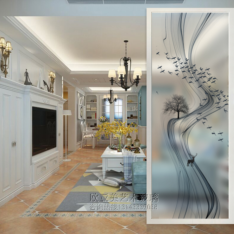 Chinese art glass screen Bedroom living room partition wall decoration Double-sided translucent entry entrance Small apartment Light luxury