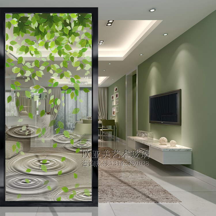Modern Art Glass Partition Living Room Decoration Screen Xuanguan Background Wall Frosted Euphotic Steel Chemical Process Brief Leaf