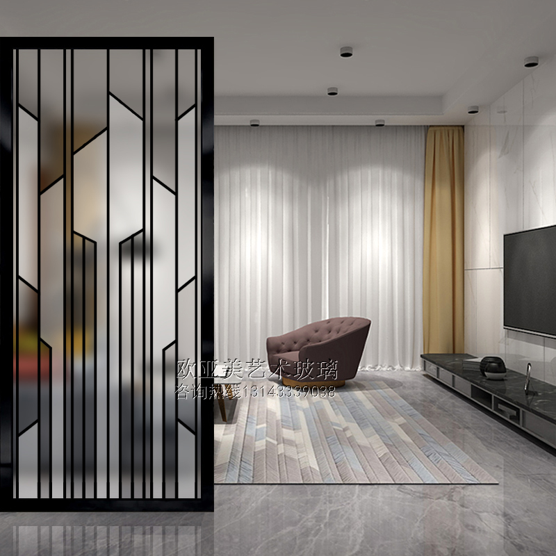 Art Tempered Glass Screen Partition Wall Drawing Room Frosted Double-sided Light Transmission Into The Family Brief Bedroom Small Family Type Light Lavish