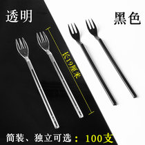 Disposable fork extended fruit tea fork Takeaway fruit fork extended three tooth fork long handle plastic fruit fork