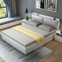 Modern minimalist economic panel double bed 1 8 meters bedroom 1 5 meters small apartment soft high Box storage bed