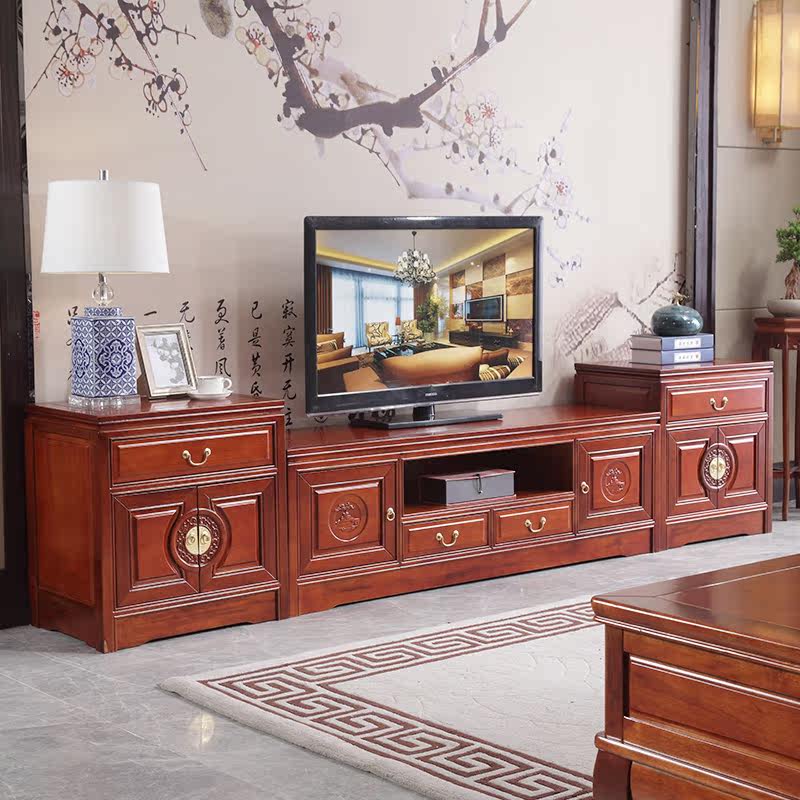 New Chinese All-Solid Wood TV Cabinet Tea Several Combinations Lightroom Luxury Camphor Redwood Locker