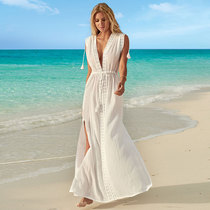 Seaside resort cotton white sexy Long Beach blouse bikini swimsuit coat sunscreen dress