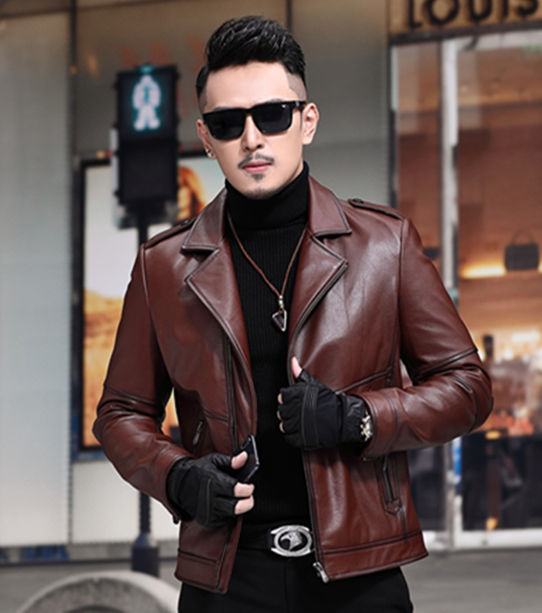 Hained leather leather new top layer leather nam mùa thu áo khoác trẻ trung đoạn ngắn Quần áo đẹp trai đi xe máy - Quần áo lông thú áo jacket nam