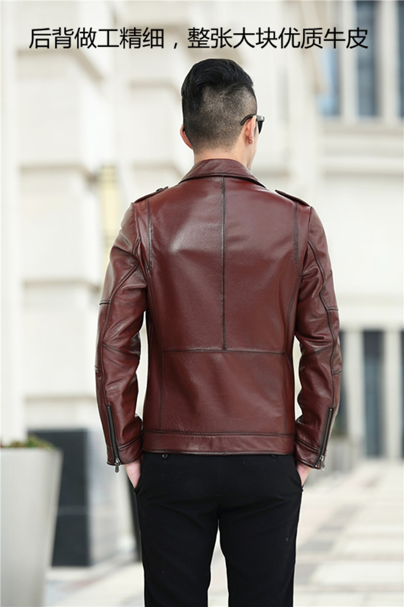 Hained leather leather new top layer leather nam mùa thu áo khoác trẻ trung đoạn ngắn Quần áo đẹp trai đi xe máy - Quần áo lông thú áo jacket nam