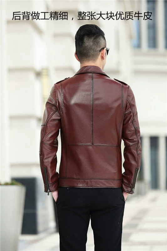 Hained leather leather new top layer leather nam mùa thu áo khoác trẻ trung đoạn ngắn Quần áo đẹp trai đi xe máy - Quần áo lông thú áo khoác da nam