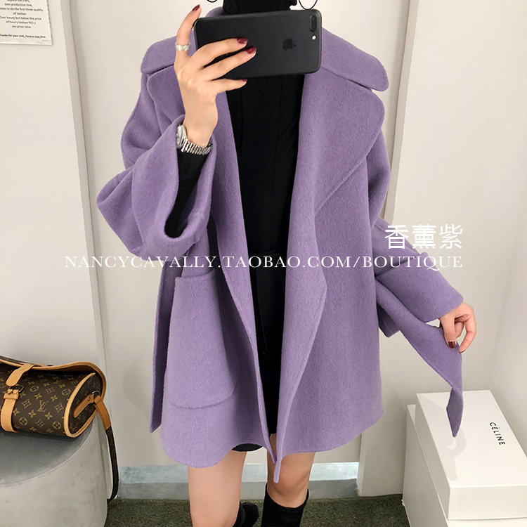 Mùa thu đông 2018 nữ mới một phiên bản áo khoác cashmere áo choàng trong phần dài của cổ áo phù hợp với áo khoác len hai mặt áo khoác len cardigan
