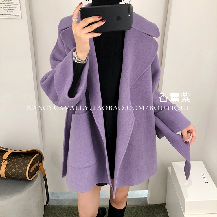 Mùa thu đông 2018 nữ mới một phiên bản áo khoác cashmere áo choàng trong phần dài của cổ áo phù hợp với áo khoác len hai mặt