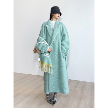 NancyCavally专柜款绒毛感苏力羊毛 智性老钱风廓形浴袍毛呢大衣