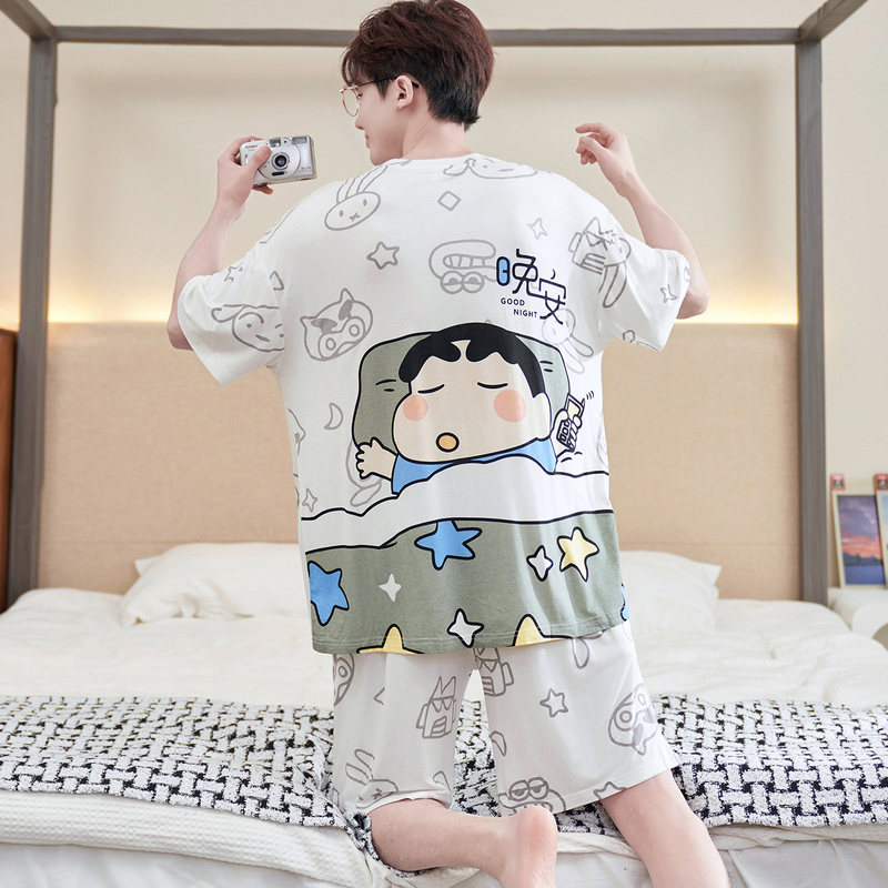 Pajamas for Boys, Teenagers, Summer Modal Short-Sleeved Cool-Feeling 2026 New Style, Teenagers and Older Children, Cartoon Oversized Set