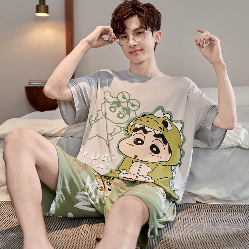 Pajamas for Men, Summer Modal Short-Sleeved Thin Ice Silk, Teenagers, Junior High School Students, Plus Size Plus Size Set Pajamas for Men, Summer Modal Short-Sleeved Thin Ice Silk, Teenagers, Junior High School Students, Plus Size Plus Size Set