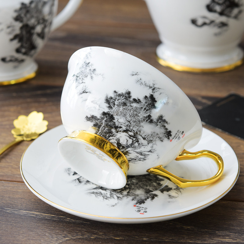 New Chinese ink bone china coffee cup Chinese style afternoon tea cup