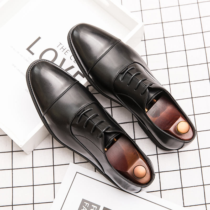 British Style Three-Strap Men's Leather Shoes, Business Formal Wear, Height Increase of 6cm, Pointed Toe, Casual Large Size Suit Wedding Shoes