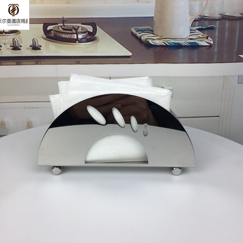Stainless Steel Paper Towel Holder Semi-circle Paper Towel Rack Square Towels Base Sub Hotel Dining Room Dining Towels Table Creative Press Paper Holder