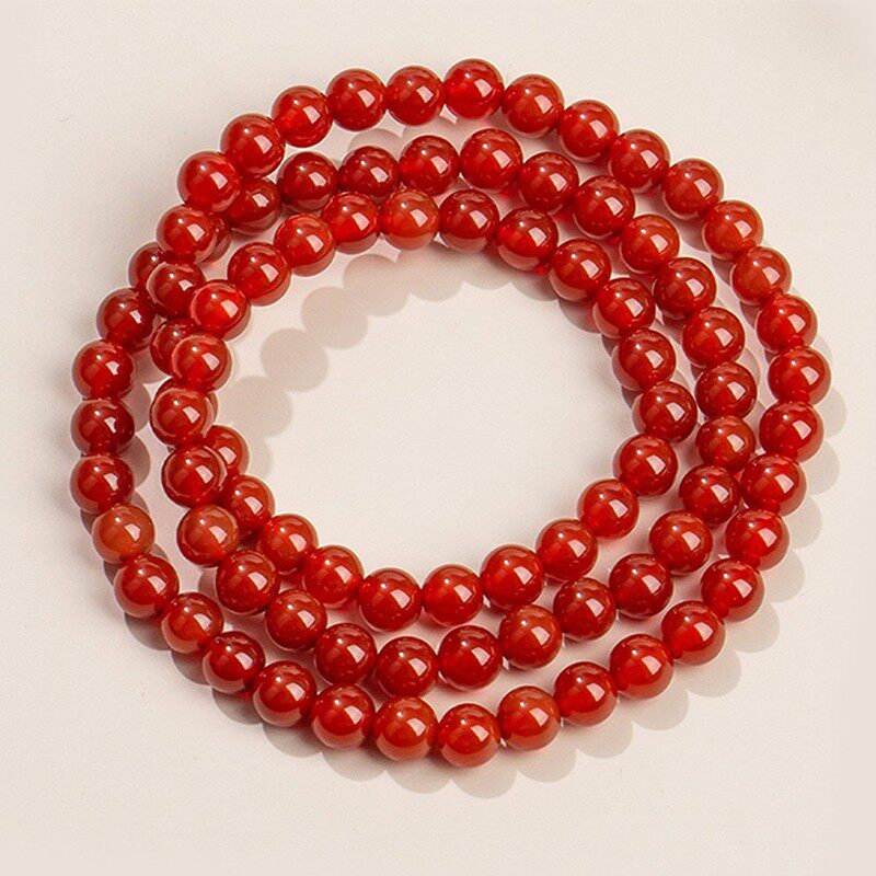 Lifetime One stone natural 6mm red Manau hand-made female white yellow blue black green powder jade medullary crystal three-circle handstring