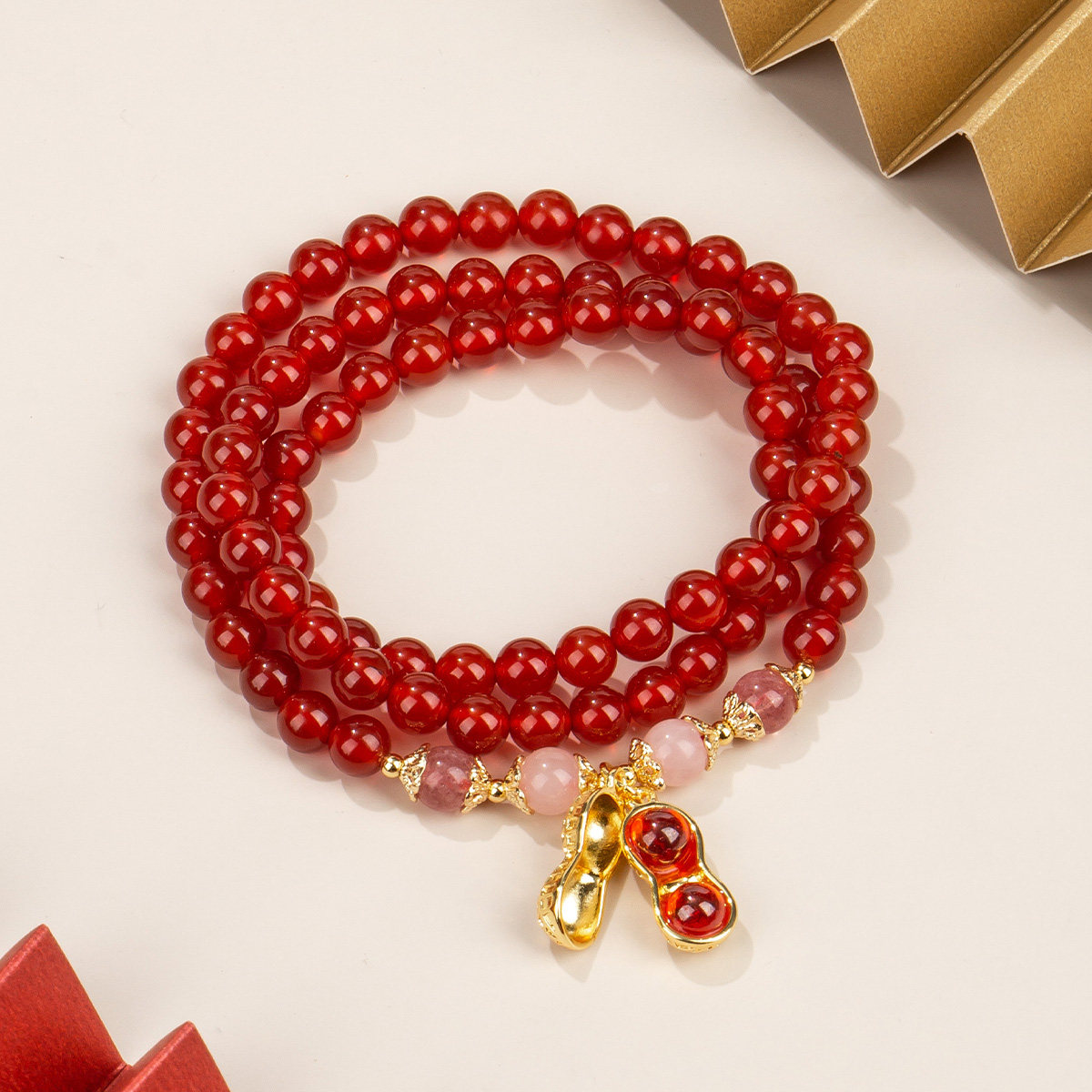 A lifetime of a stone good thing happens natural red agate peanut handmade female powder crystal jade medullary beads handstring gift