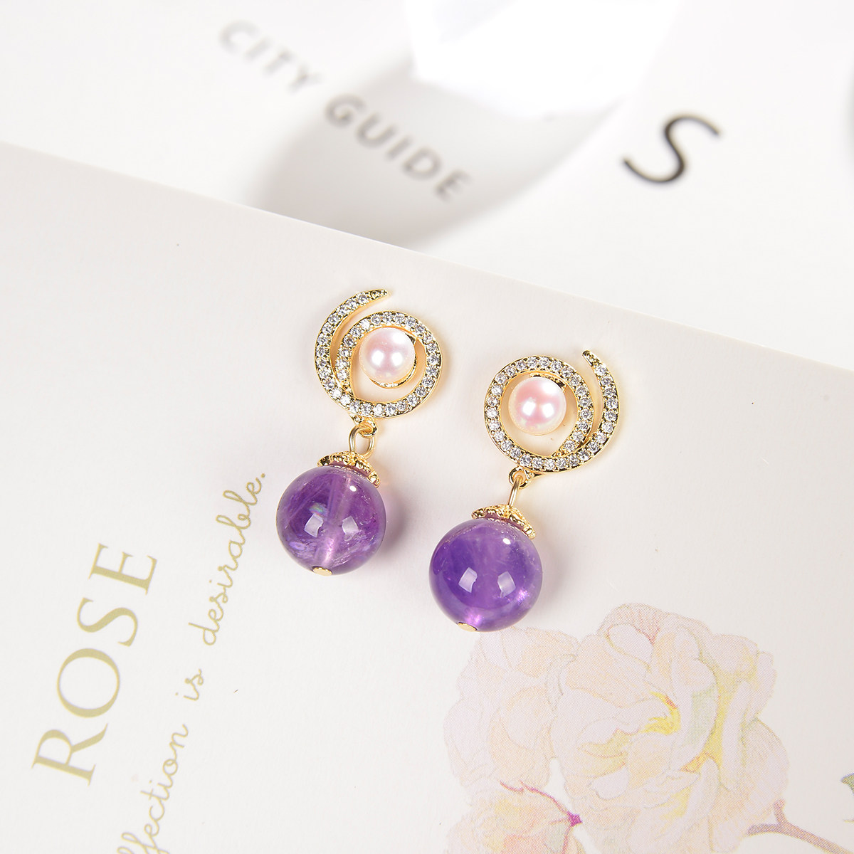 Lifetime One-stone Pearl Earrings Girl Purple Crystal Earrings Small Crowddesign High 2022 New Silver Ear Pin