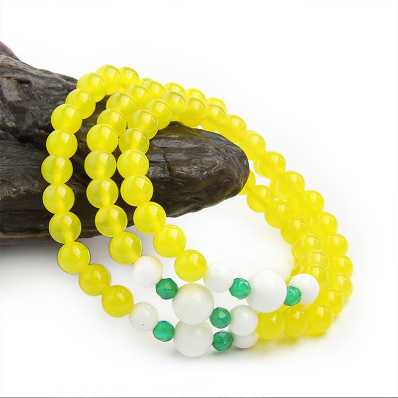 Lifetime One Stone natural Yellow Manau Multi-circle Handstring Original small crowdDesign Three-circle Buddha Beads Handmade Female Epiphany Certificate
