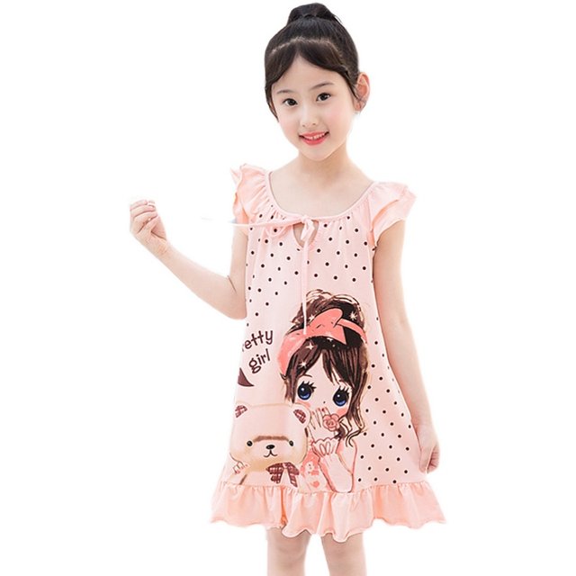 Girls' sleeping skirt summer pure cotton 4-year-old middle and large children summer thin section 5 girls baby princess pajamas air-conditioning clothes