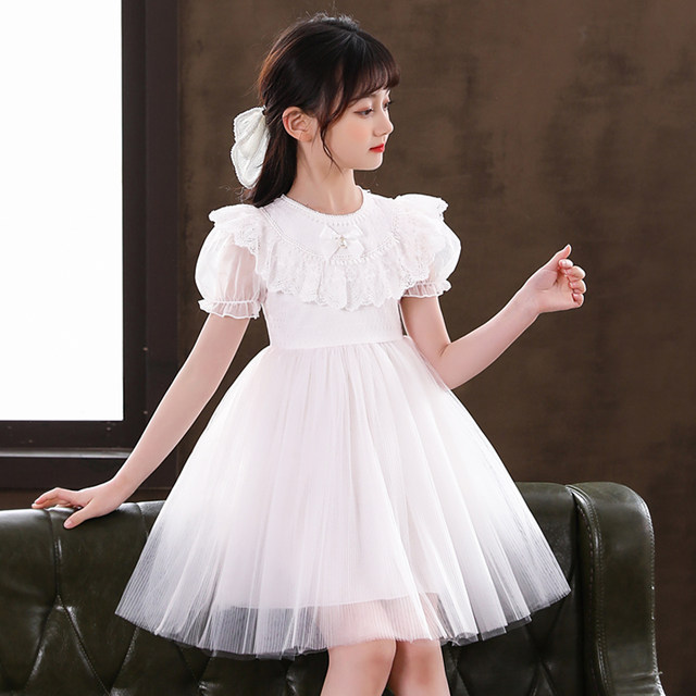 Girls princess dress 2023 new primary school students summer white gauze skirt children's performance summer fluffy skirt