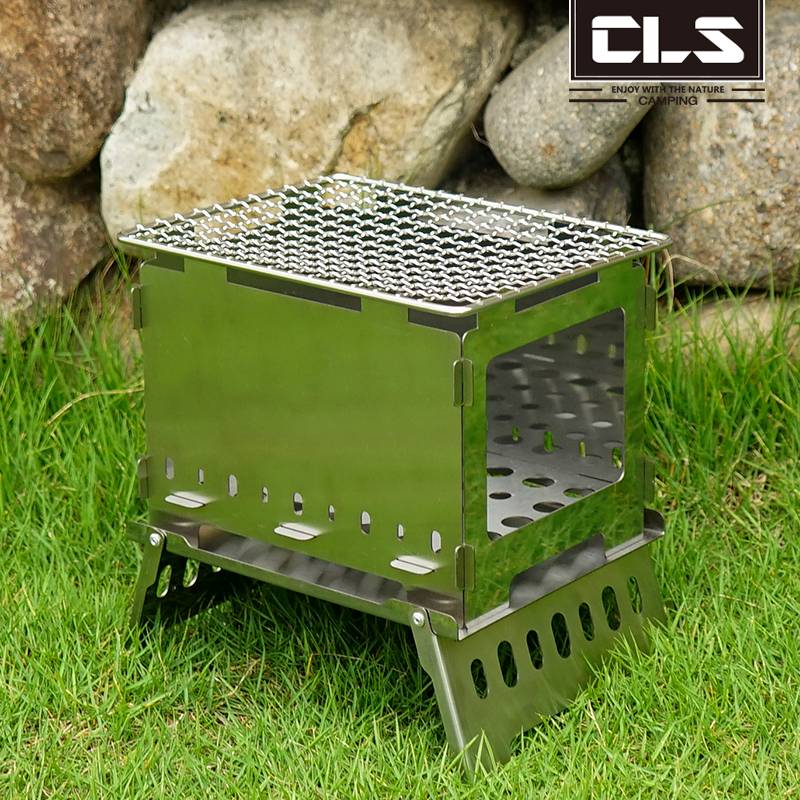 Outdoor folding charcoal barbecue stove Multi-function field firewood windproof kettle Stainless steel carbon barbecue windproof stove