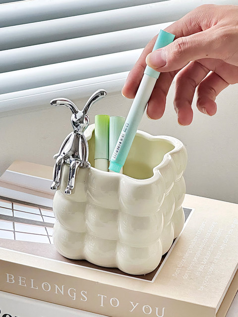 High-value ceramic makeup brush storage barrel brush bucket storage rack desktop storage box dressing table cosmetic pen barrel