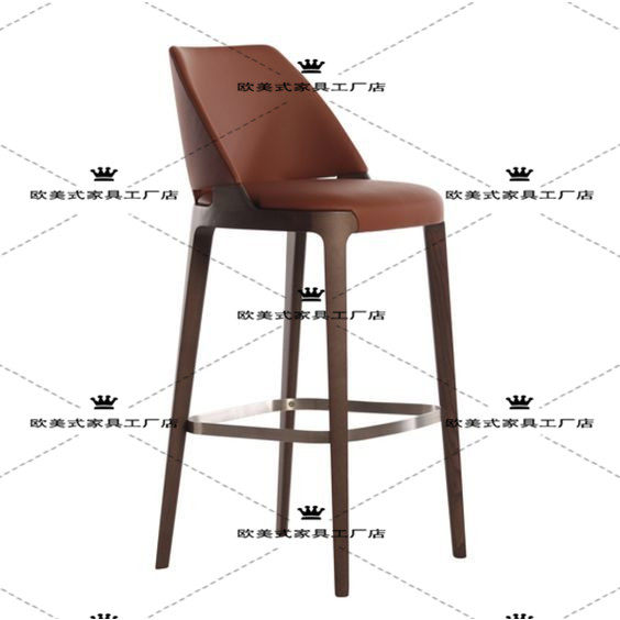Modern simple European solid wood fabric bar chair Designer soft bag leather bar chair Bar reception chair