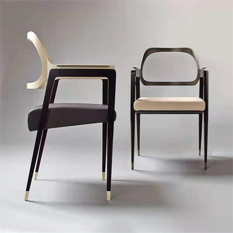 New Nordic White Wax Wood Dining Chair Brief Modern Stainless Steel Design Chair Comfort Leather Hotel Reception Negotiation Chair