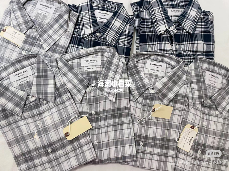 Thom Browne 23 Autumn and Winter New Men's Plaid Shirt Long-Sleeved Casual Shirt