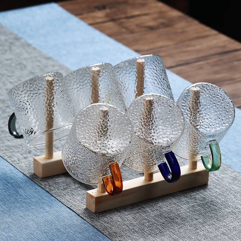 Hammer glass small teacup cup Kung fu tea set transparent tea cup cup owner cup belt and 6 pack