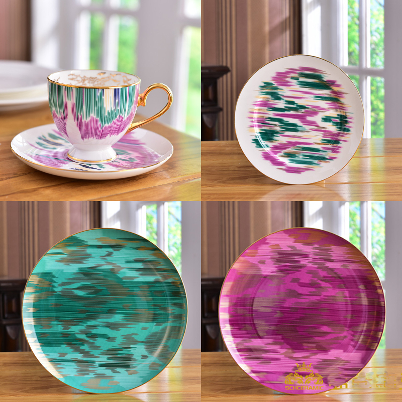 European-Style Ika Plate, French Palace Bone China, 10inch 8inch Flat Plate Coffee Cup, British Afternoon Tea Set