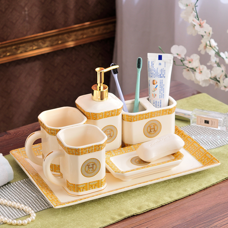 European ceramic bathroom five-piece set six-piece set new Chinese wash set tooth rack rinse cup tooth brush cup