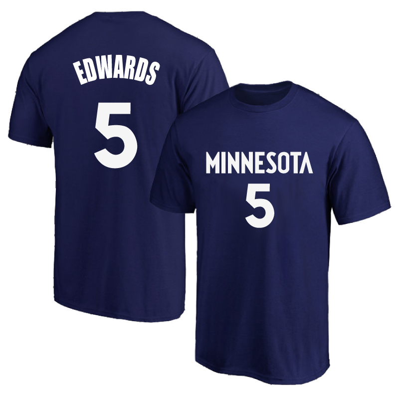 Minnesota Timberwolves No. 5 Edwards Jersey Training Uniform Pure Cotton Round Neck Short-Sleeved T-Shirt Basketball Sports Half-Sleeve Minnesota Timberwolves No. 5 Edwards Jersey Training Uniform Pure Cotton Round Neck Short-Sleeved T-Shirt Basketball Sports Half-Sleeve