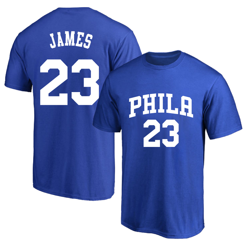 Philadelphia 76Ers No. 23 Lebron James Jersey Training Uniform Pure Cotton Round Neck Short-Sleeved T-Shirt Basketball Half-Sleeve Philadelphia 76Ers No. 23 Lebron James Jersey Training Uniform Pure Cotton Round Neck Short-Sleeved T-Shirt Basketball Half-Sleeve