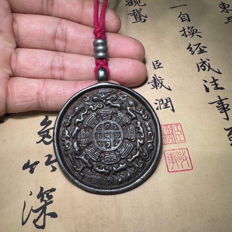 天铁寒铁九宫八卦牌！本命年必戴！黑漆古藏传风太绝了！