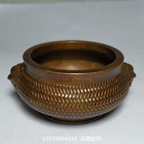 Collection of antique copperware finely crafted brass braided pattern double animal heads small copper vat copper ashtray copper wire incense burner ornaments