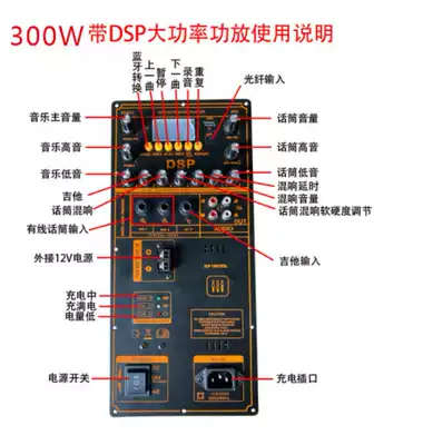 12V battery 220V high power Square dance Bluetooth power amplifier board portable lever mobile speaker power amplifier board
