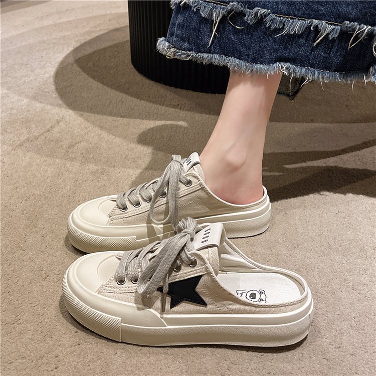 Japanese Internet Celebrity Style Half-Slippers for Women, Summer Casual Canvas Shoes Without Heels, Versatile Lazy Shoes with Thick Soles Japanese Internet Celebrity Style Half-Slippers for Women, Summer Casual Canvas Shoes Without Heels, Versatile Lazy Shoes with Thick Soles