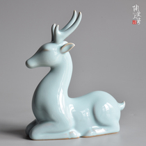 Yusong Ru porcelain deer ornaments Living room Ru Kiln Lucky Feng Shui ornaments Modern simple safe home jewelry ceramics