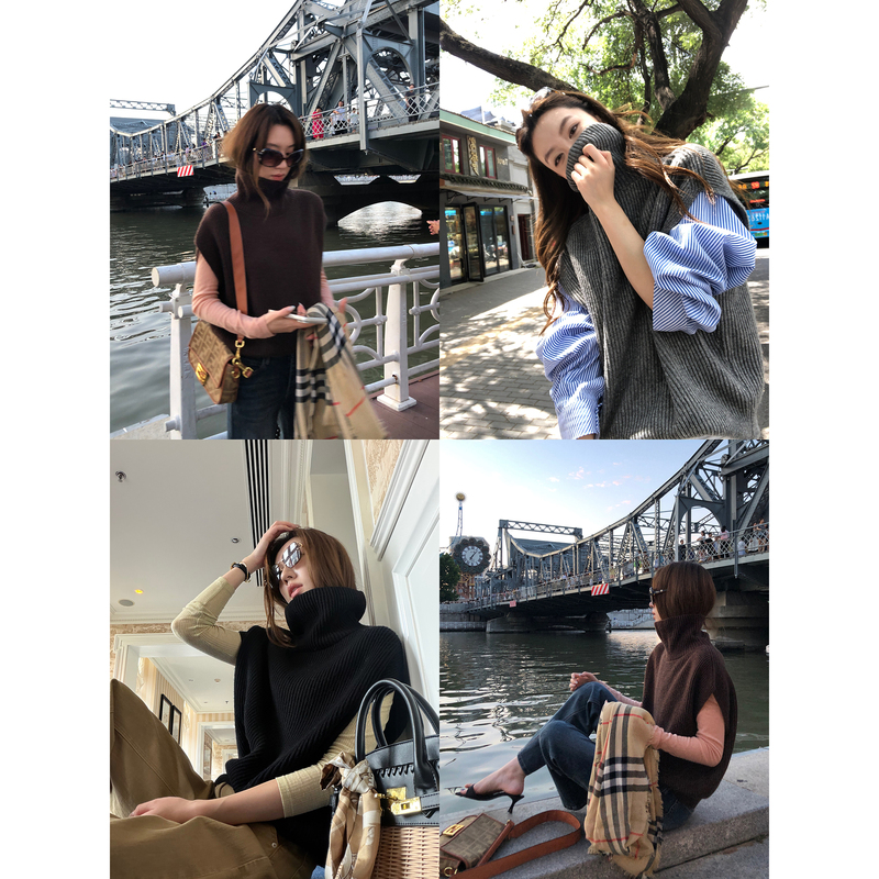 Gakee Official Sheep Wool Turtleneck Sweater Vest for Women, Autumn High-End Sleeveless Knitted Top Gakee Official Sheep Wool Turtleneck Sweater Vest for Women, Autumn High-End Sleeveless Knitted Top