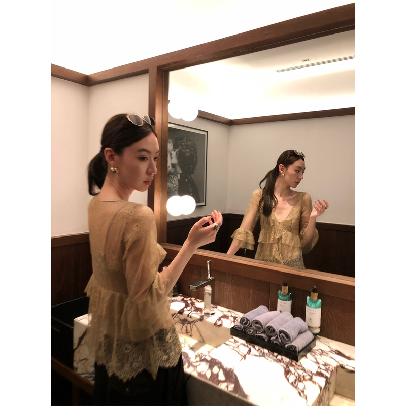 Gakee Official Hollow-Out Embroidered Lace Chiffon Blouse for Women, Summer V-Neck Bell-Sleeve Cover-Up with Camisole Two-Piece Set Gakee Official Hollow-Out Embroidered Lace Chiffon Blouse for Women, Summer V-Neck Bell-Sleeve Cover-Up with Camisole Two-Piece Set