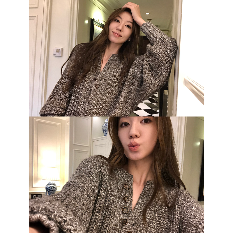 Gakee Official Henry Collar Chunky Knit Sweater for Women, Autumn Casual Loose Lantern Sleeve Top Gakee Official Henry Collar Chunky Knit Sweater for Women, Autumn Casual Loose Lantern Sleeve Top