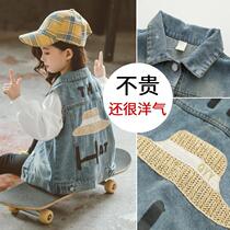 Girls denim vests wear spring and autumn foreign style fashion small fragrance childrens vests big childrens jackets spring clothes
