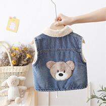 Boys fleece vest boys baby lamb velvet vest vest winter thick warm baby boy denim jacket