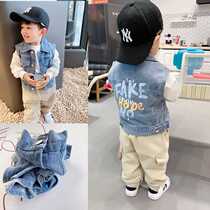 Baby 2020 spring soft denim vest boys infants and young children Western-style printing vest jacket vest tide